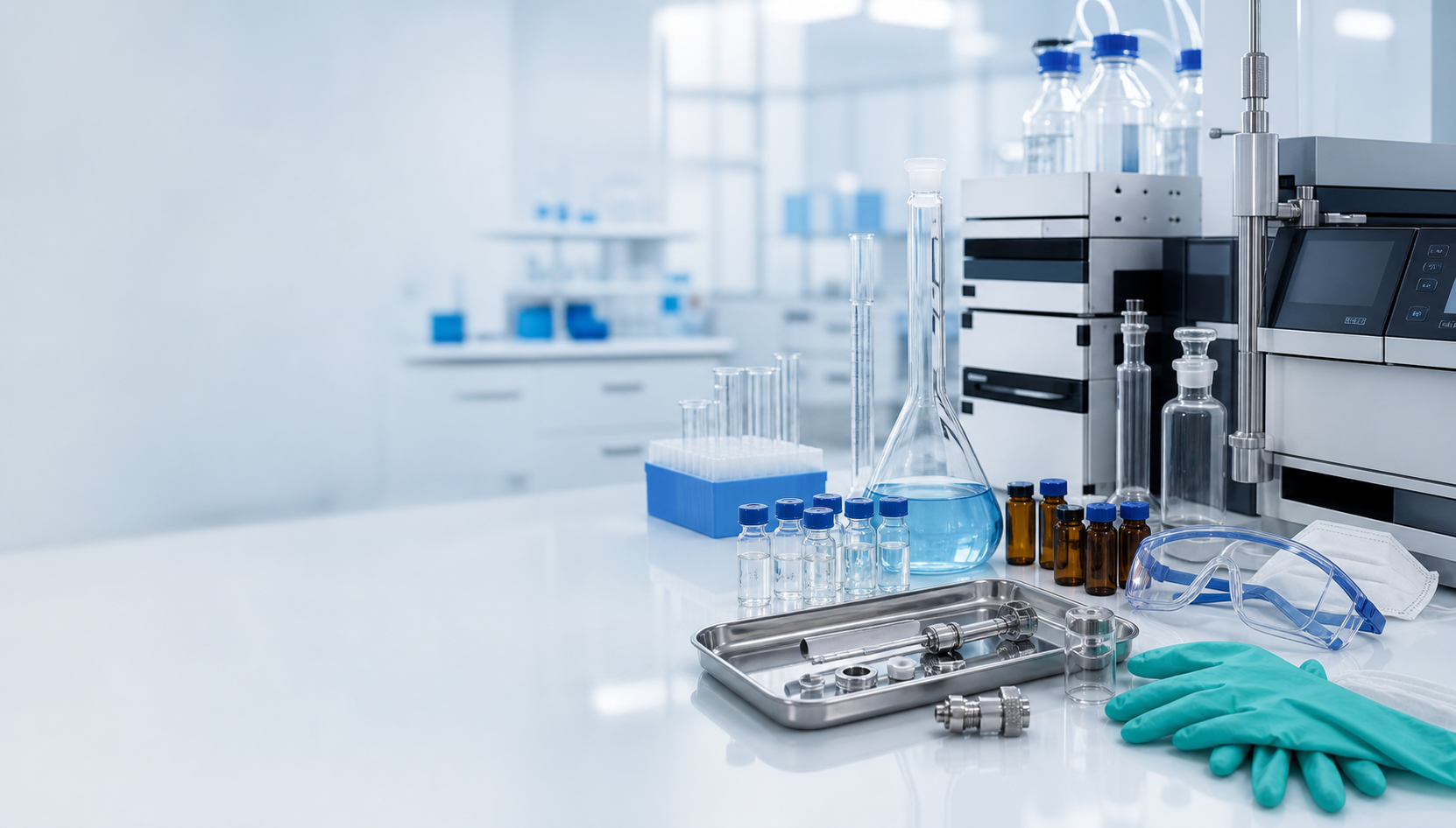 Laboratory equipment, glassware, stainless steel tools, and scientific instruments supplied by Kinetic Pharma